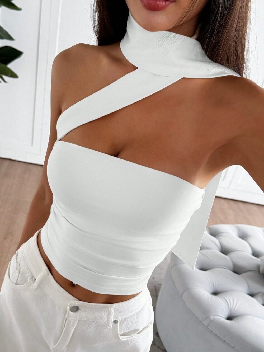 White Casual Women Tube Top